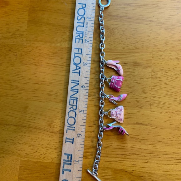 Silver-tone and enamel girlie charm bracelet with shoe and purse charms, 7.5 in. - Picture 8 of 8